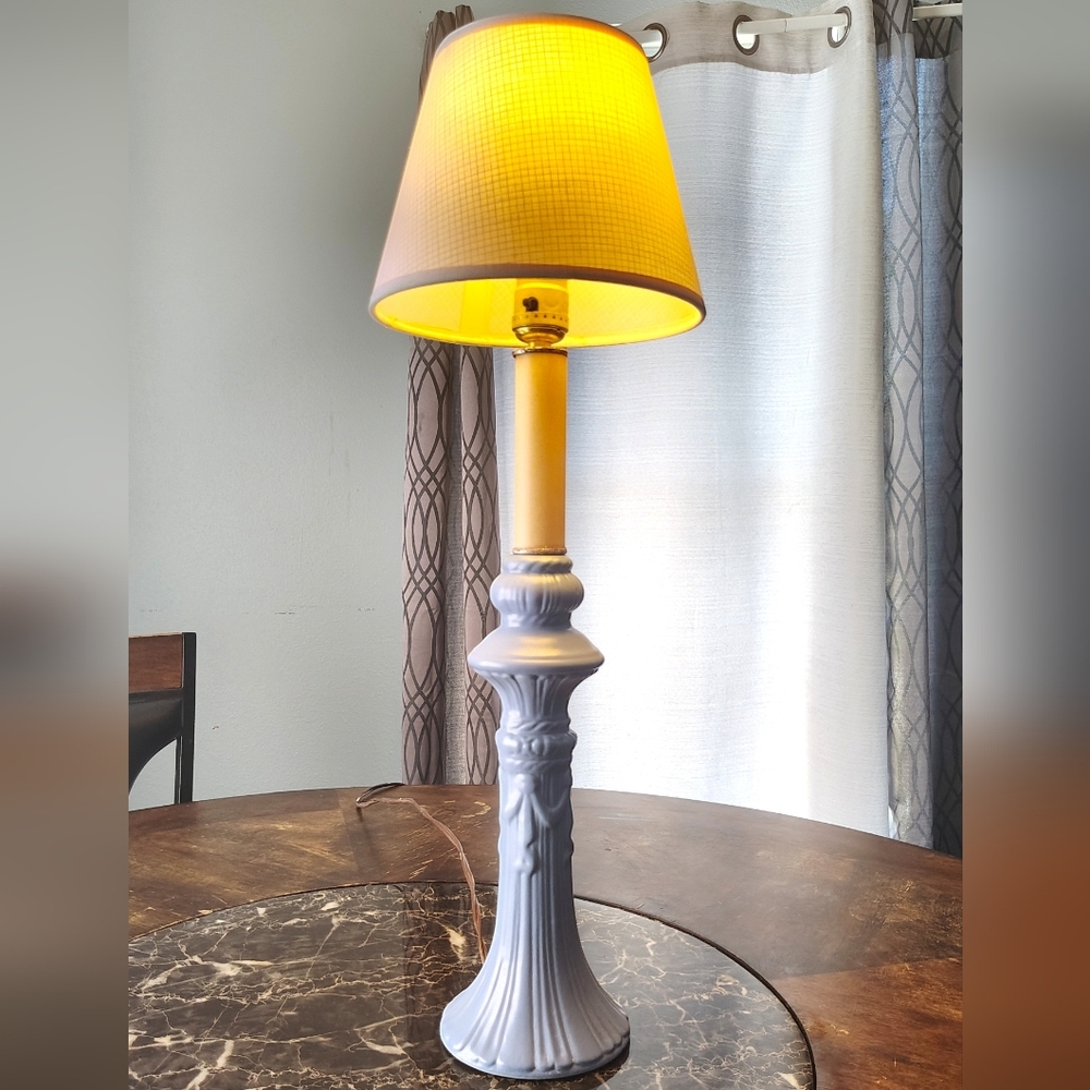 Mid Century Ceramic Candle Stick Lamp LEVITON - Simple Bow Tall With Shade RARE